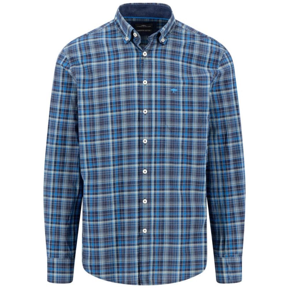 FYNCH HATTON COTTON BUTTON-DOWN COLLAR MEN VIBRANT BLUE SHIRT